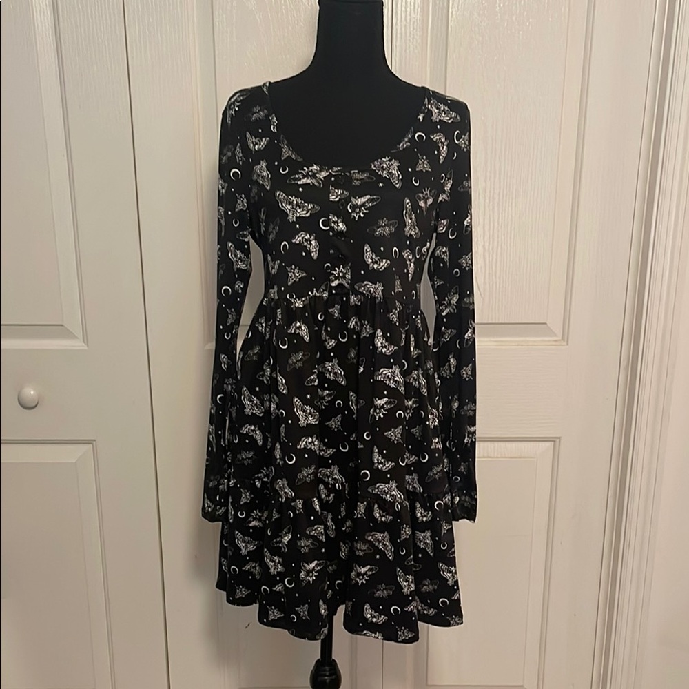 Cosmic Aura sz Med Black Dress long sleeve witchy goth